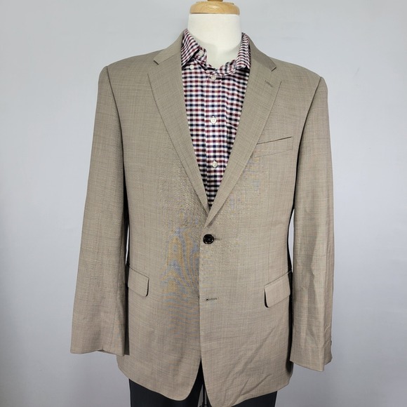Tommy Hilfiger Mens Sport Coat Blazer Two Button Light Brown Shark Skin Wool 42R
